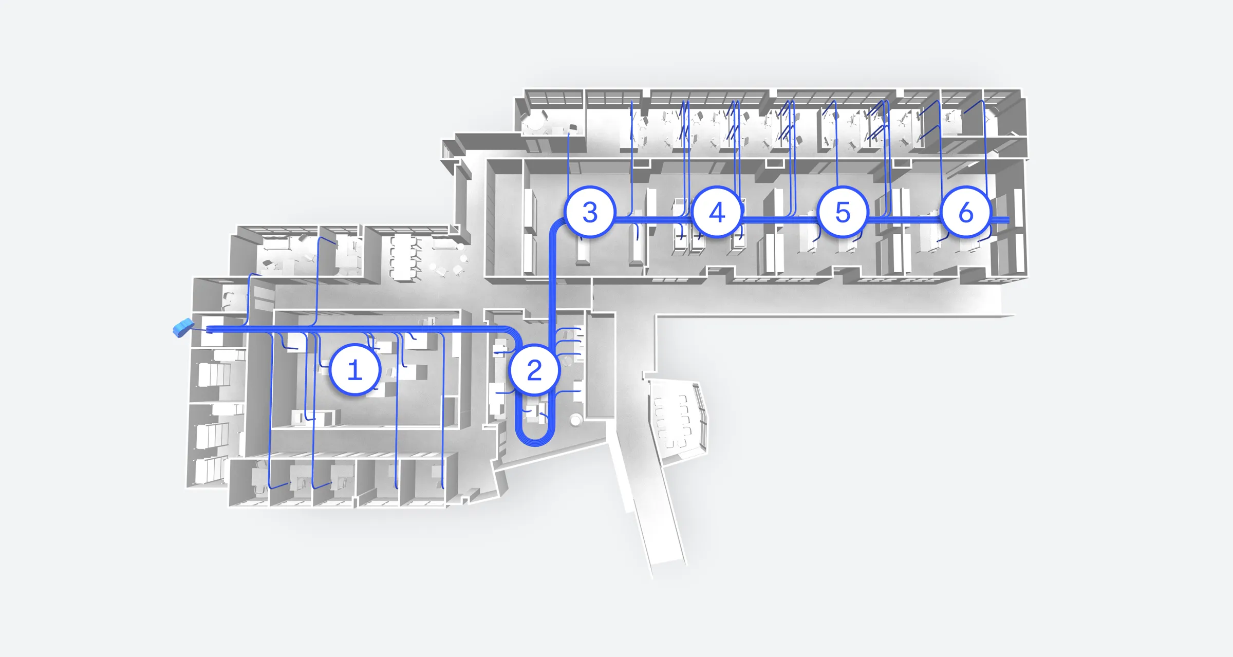 3D model of the MDRI lab and the layout of lab rooms.